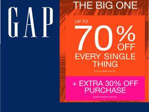 Gap Sale - Up to 70% off + Extra 30% off - T-Shirt from £2.79, Jeans from £9.09, Shorts from £6.99 - £4 delivery /free with £35+ Spend @ Gap