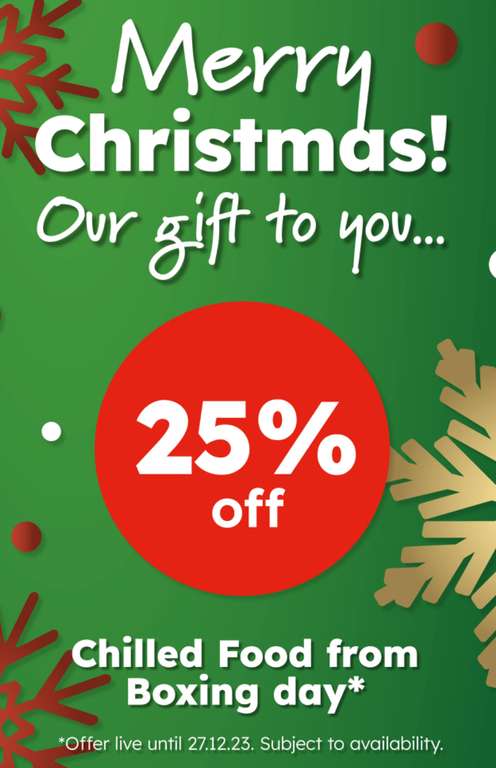 Get 25% off chilled food from Boxing Day