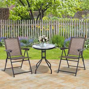 3 PCS Patio Furniture Bistro Set with Folding Chairs Tempered Glass Table Brown (with code) @ 2011homcom