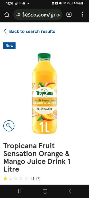 Tropicana Fruit Sensation Peach & Raspberry/Apple/orange & mango Juice Drink 1 Litre with voucher