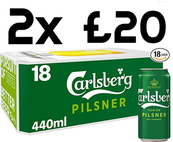 Carlsberg Pilsner Lager Beer Cans - 18 x 440ml - 2 for £20 (Or £11.99 Each) @ Amazon