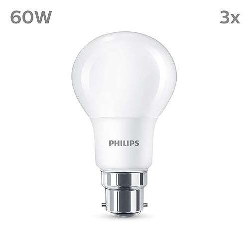PHILIPS LED Frosted A60 Light Bulb 3 Pack (Warm White 2700K - B22 Bayonet Cap) 60W