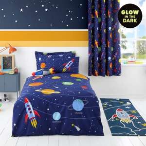 Space Glow in the Dark Duvet Cover and Pillowcase Set (single) - Free C&C
