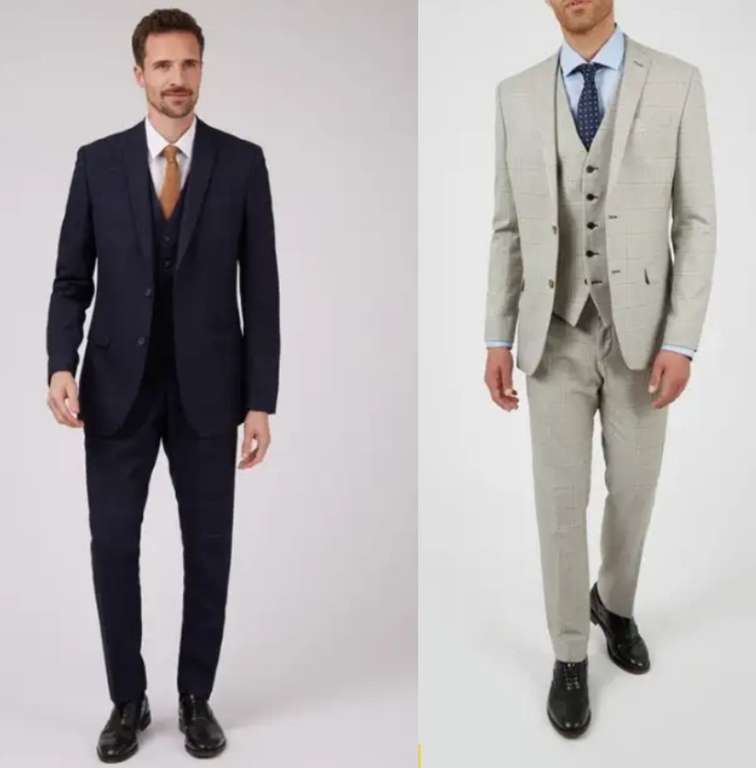 Full Suits Sale From £50, LIMEHAUS Slim Fit Putty Tonal Check Suit (Regular) Jacket & Trousers Only | Or £50 For Full Suit - Free C&C + More