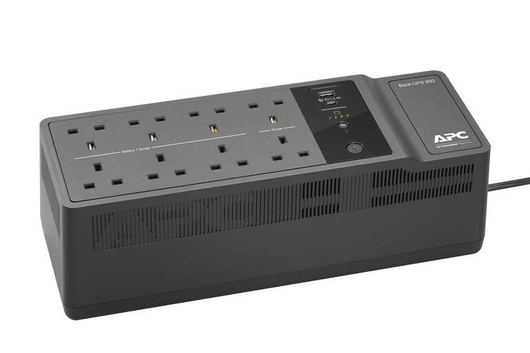 APC Uninterruptible Power Supply 850VA (8 Outlets, Surge Protected, 2 USB Charging Ports), Black, Pack of 1