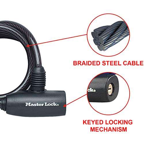 Master Lock 8154EURD Bike Lock with Key Lock, 1,8 m Cable, Black £8.45 @ Amazon
