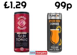 Bombay Bramble and Tonic 250 ml, 6.5% £1.29 / Funkin Rum Zombie Pre-Mixed Cocktail Cans 200ml 5% - 99p instore @ Home Bargains, Derby