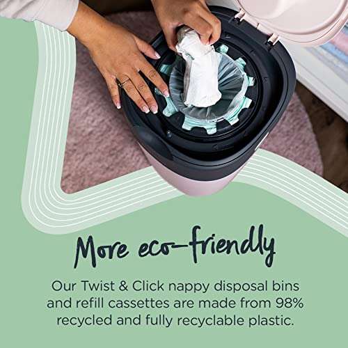Tommee Tippee Twist and Click Advanced Nappy Bin Starter Set, Eco-Friendlier System with 6x Refill Cassettes - £11.49 Amazon