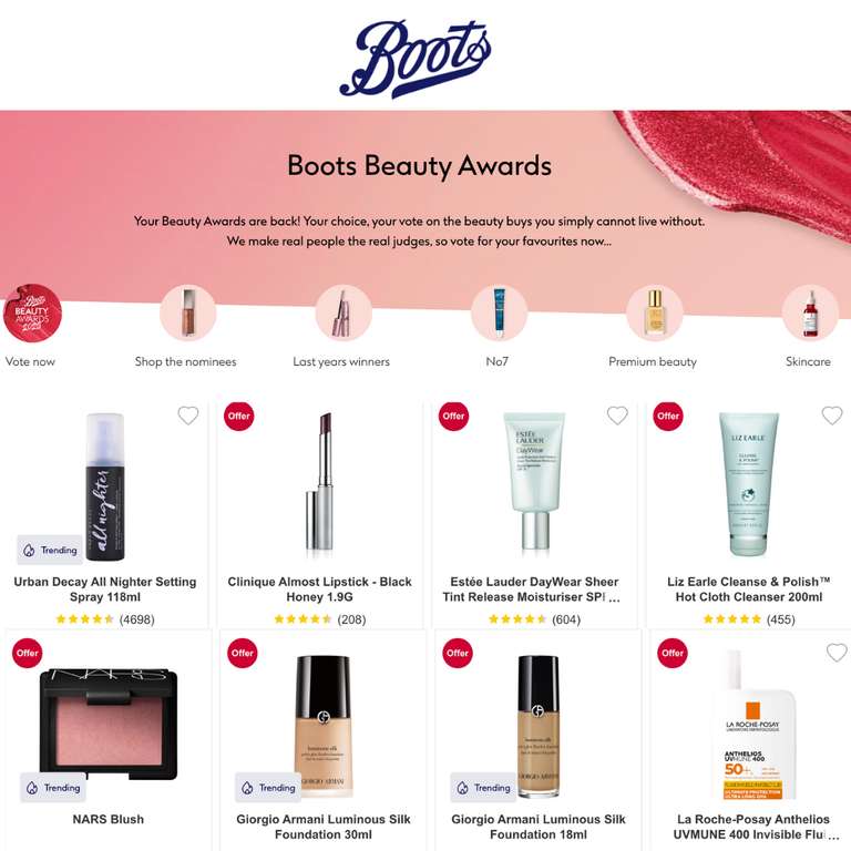 Boots Beauty Awards - Get 10% Off With Unique Code After Voting For Product Nominees