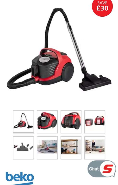 Beko VCO32801AR Bagless Cylinder Vacuum Cleaner in Red, HEPA Filter £49.95 + £9.99 delivery @ Sonic Direct