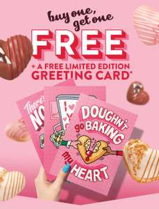 Free valentine's card & doughnut when you buy a choc full of love single donut @ Krispy Kreme stores