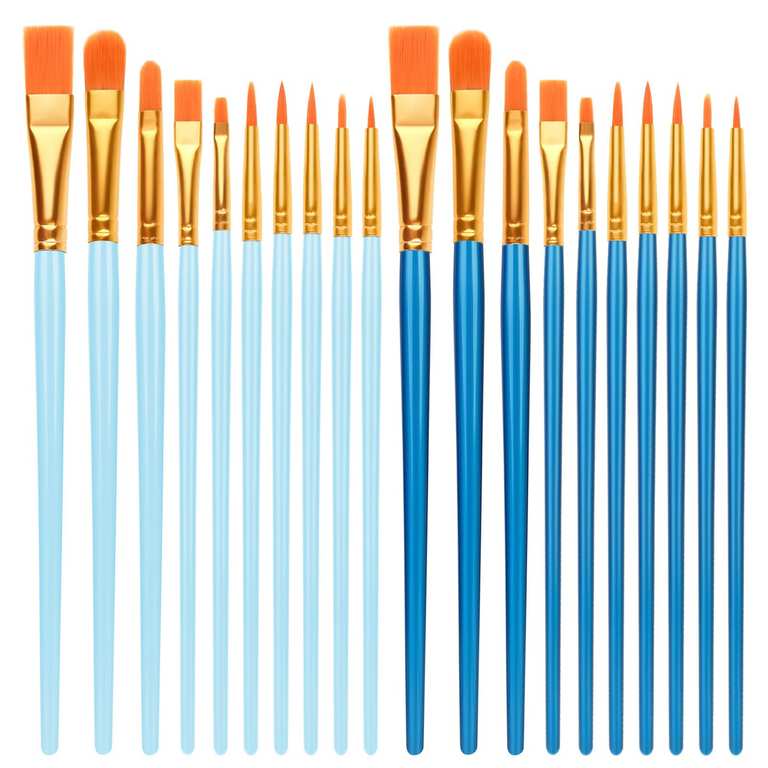 Artists Paint Brushes, 20 PCS Nylon Hair Acrylic Paint Brushes Set for Acrylic Oil Watercolor Gouache Painting (Deep Blue + Sky Blue)