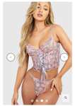 Boohoo Floral Corset Bralet & Thong Set (Size L Only)
