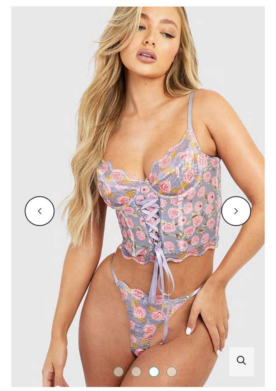 Boohoo Floral Corset Bralet & Thong Set (Size L Only)