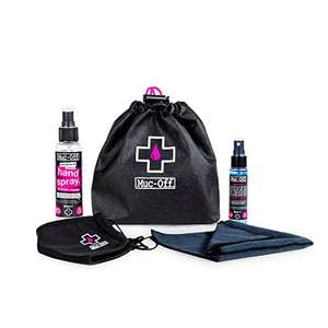 Muc-Off Personal Protection Kit, Antibacterial Sanitising Spray, Screen Cleaner, Reusable Face Mask & Microfibre Cloth - S/M or L/XL