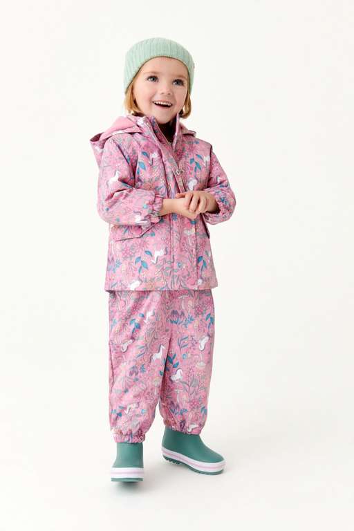 Girls Pink Unicorn Waterproof Coat reduced to £8-9 with free click and collect at Next