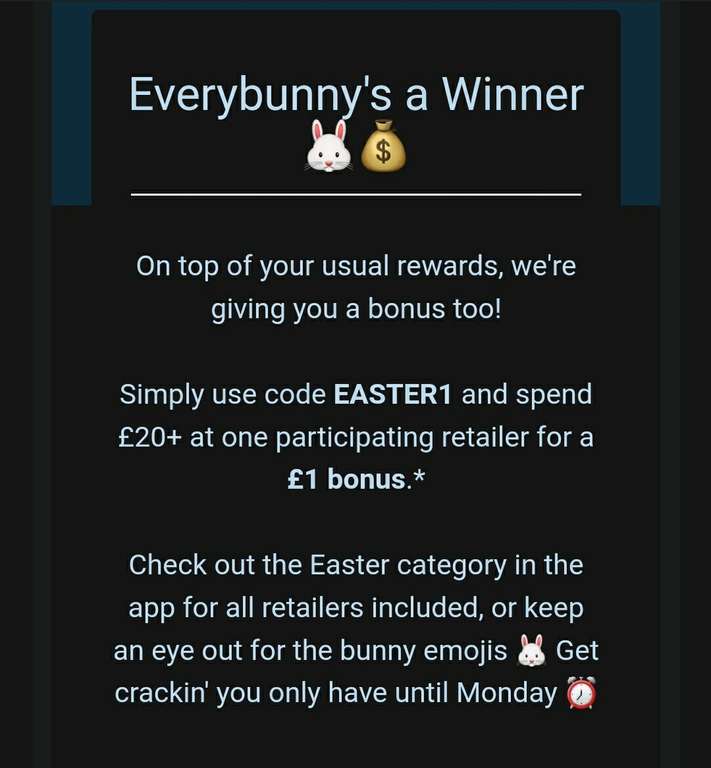 £1 Bonus with £20+ Spend at ONE Participating Retailer with code