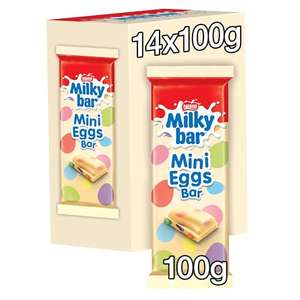 Milkybar Mini Eggs Sharing Bar | Smooth White Chocolate Bar with Chocolate Inclusions | 100 g (Pack of 14)