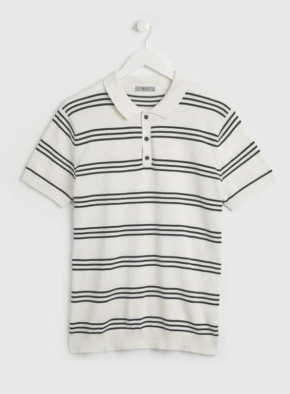 Men's Cream & Black Stripe Knitted Polo - Sizes M, L, XL & XXL + Free C&C