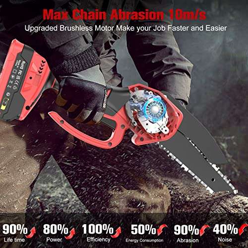 Bamse Mini Chainsaw 6" Cordless Chainsaw Brushless with 2 Batteries 2.0Ah 2 Chains, 10ms Electric Chainsaw W/Voucher Sold by MINHE EU FBA