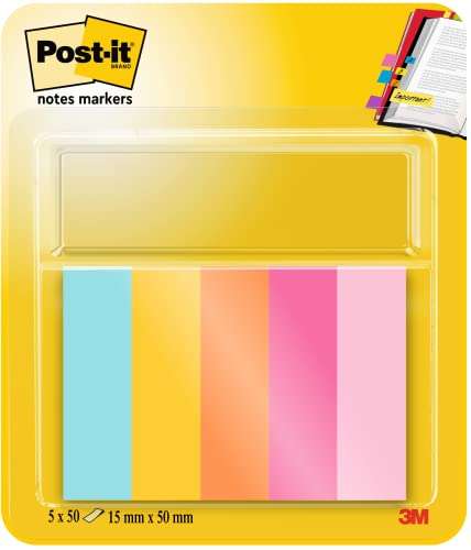 Post-it Notes Markers, Beachside Colour Collection, 15 mm x 50 mm, 50 Sheets/Pad, 5 Pads
