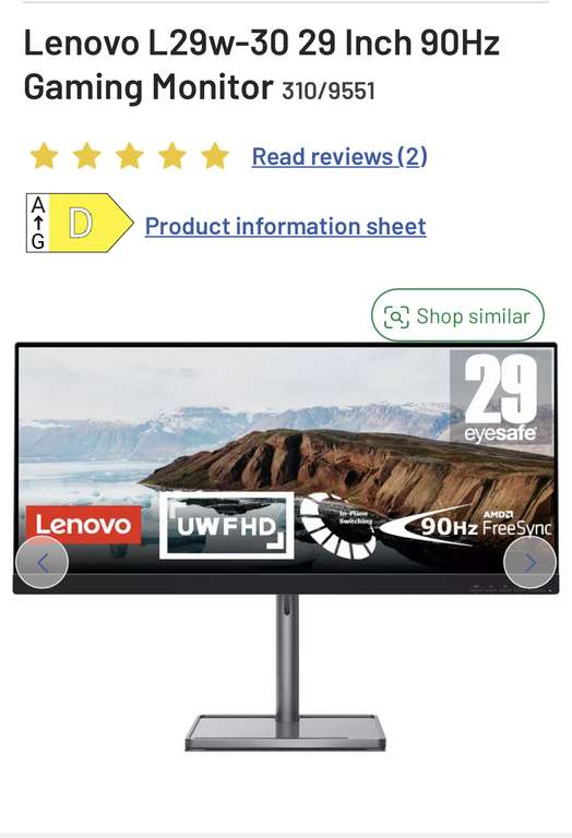 Ultra wide monitor Lenovo 29” 90hz