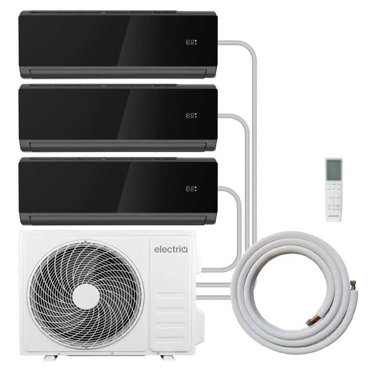 electriQ iQool Multi-Split 3 x 9000 BTU Smart Wall Mounted Split Air Conditioner with Heat Pump - Pipe Kits Included -Black (White £1499.98)