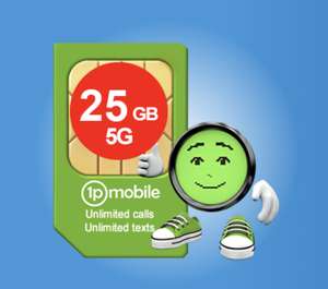 1p mobile - 25GB 5G data, Unlimited min and text, EU roaming (14GB) - No contract, No credit check, monthly rolling plan (Runs on EE)