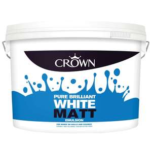 Crown Matt Emulsion Paint - Pure Brilliant White 10L for £10 click & collect @ Wickes