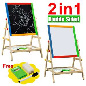 Popamazing Kids 2 in 1 Black/White Wooden Easel Chalk Drawing Board - sold and dispatched by Truefaceuk