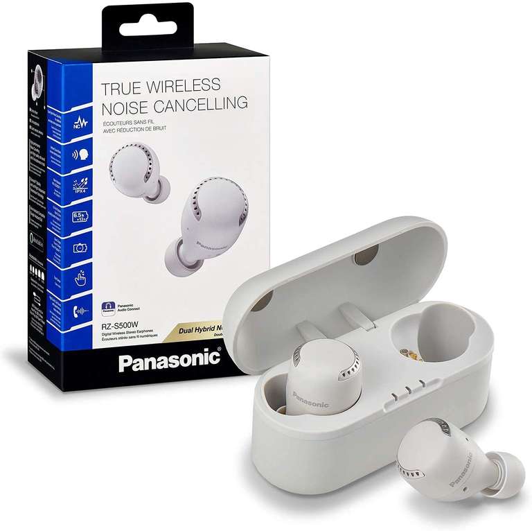 Panasonic RZ-S500WE-W True Wireless Earbuds with Dual Hybrid Noise Cancelling, Alexa Built-In and IPX4 Water Resistance, White