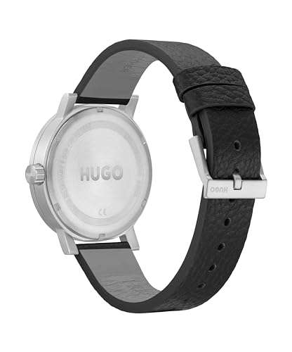 HUGO Analogue Quartz Watch for Men with Black Leather Strap, 43mm