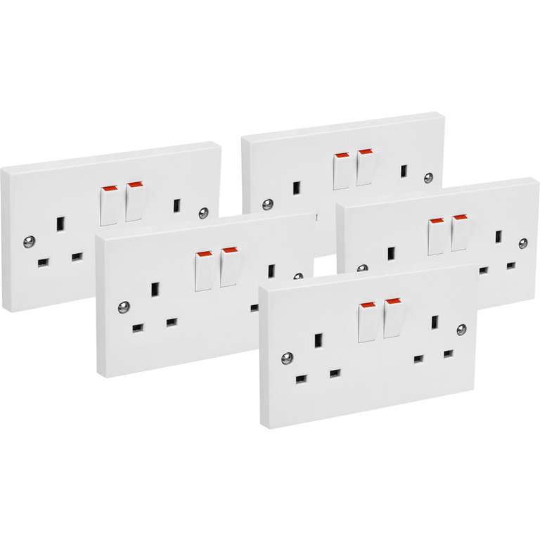 Axiom Contractors Twin Switched Socket 5 Pack 2 Gang Single Pole Trade Pack £7.79 Free click and collect @ Toolstation