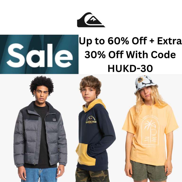 Sale Up to 60% Off + EXTRA 30% Off With Code + Free Shipping For Members - @ Quiksilver