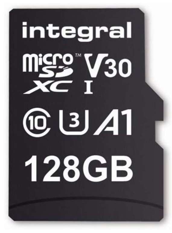 128GB - Integral microSDxC Premium High Speed Memory Card (100/45 MB/s R/W) V30 UHS-I U3 + SD Adapter - £9.99 delivered @ Hit (Base.com)