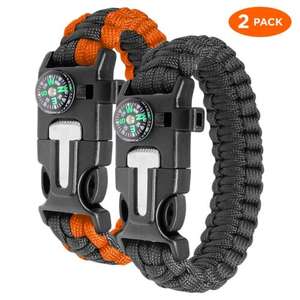 2 Pack Survival Paracord Bracelet Survival Kit Firestarter Compass Whistle - £4.95 @ bandb_sterling / eBay