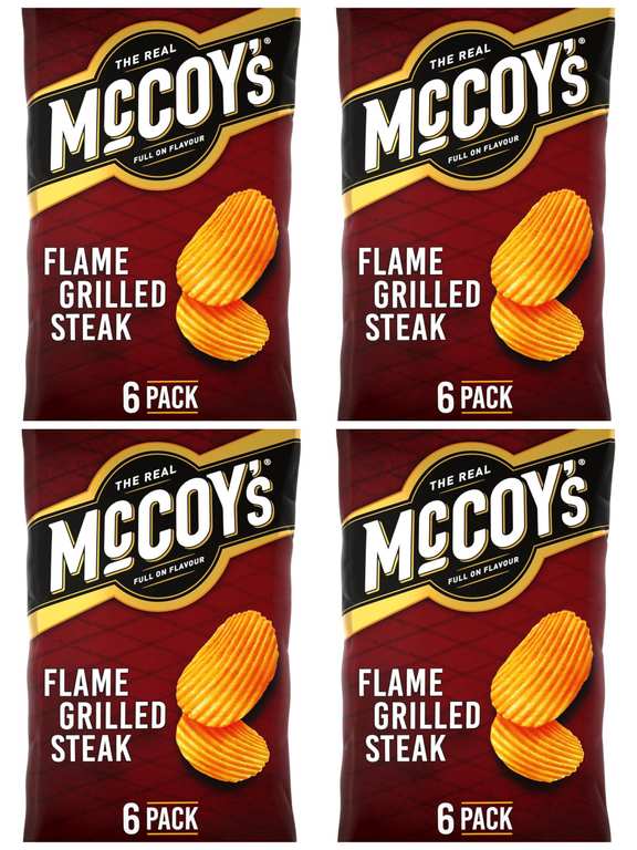 4 x McCoy's Flame Grilled Steak Flavour Ridge Cut Potato Crisps, 6 x 25g (£4.62 / £3.96 on S&S)