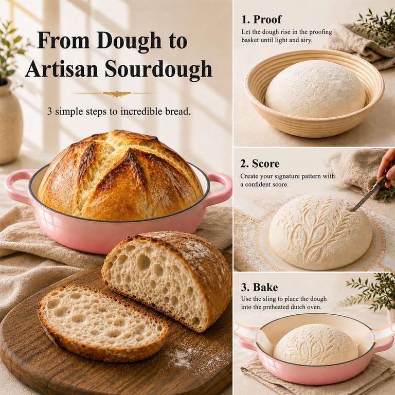 AHJ Dutch Oven for Sourdough Bread Baking 26cm/5.7L Enamelled Cast Iron ...