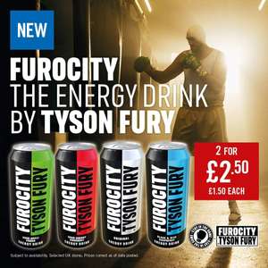 New Furocity by Tyson Fury Energy Drinks 2 For £2.50 INSTORE @ The Food Warehouse