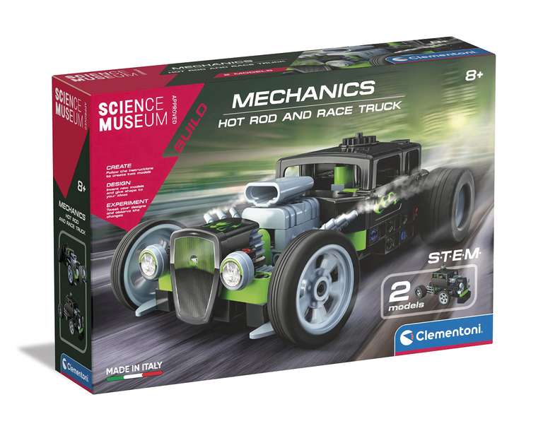 Clementoni 61372 Science Museum Mechanics-Hot Rod & Rocket Truck-Building Set, Scientific Kit for Kids
