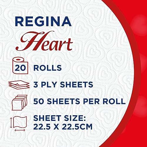 20x Regina Heart 3 ply Kitchen Rolls (71p per roll, approx) £16.19 S&S + 10% Voucher On 1st S&S