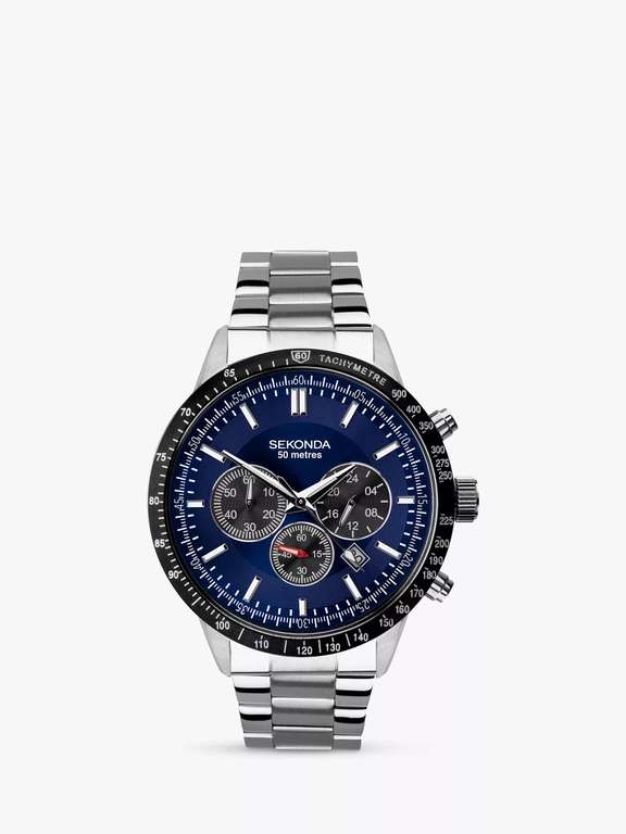 Sekonda 1970.27 Men's Chronograph Date Bracelet Strap Watch, Silver/Blue