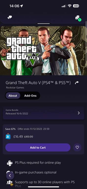 Grand Theft Auto 5 for PlayStation 5 (With Code from ShopTo)