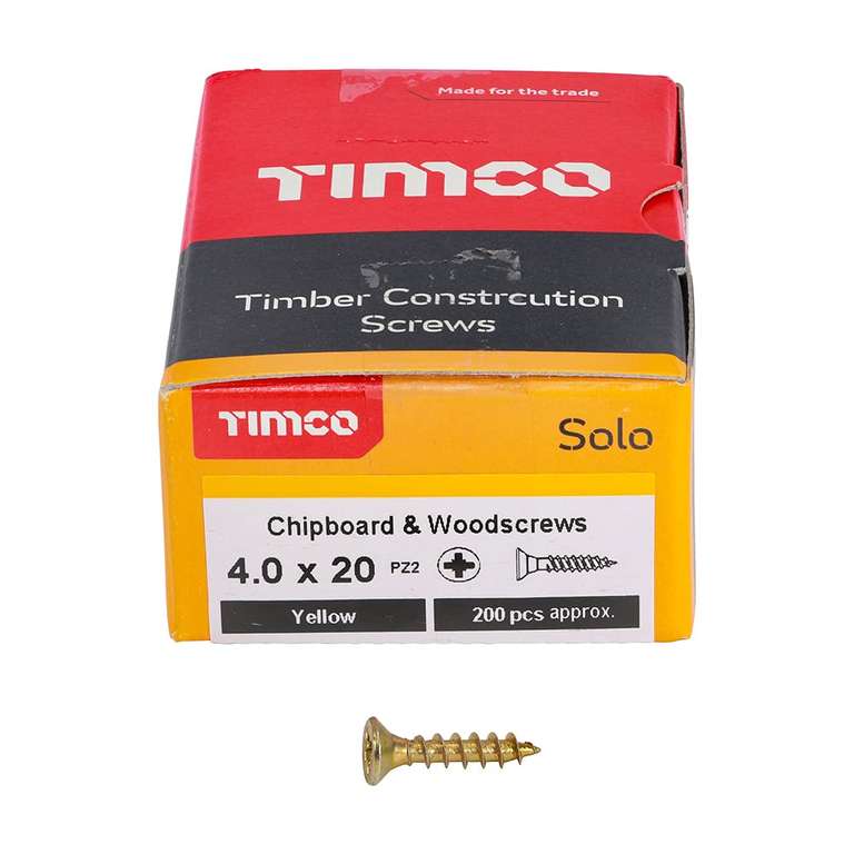 TIMCO Solo Chipboard & Woodscrews - Gold - 4.0 x 20 - Box of 200 - A Single Thread woodscrew for Use in Various Types of Timber
