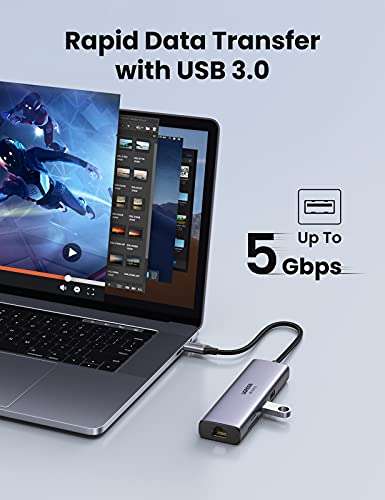 UGREEN USB C Hub Adapter (Ethernet / HDMI 4K@60Hz / 100W PD / SD Card Reader) £30.09 @ UGREEN / Amazon
