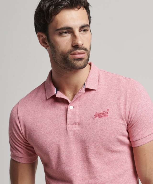 Superdry Mens Classic Pique Polo Shirt (Pink Grit / Sizes S - XXXL) - W/Code - Sold By Superdry