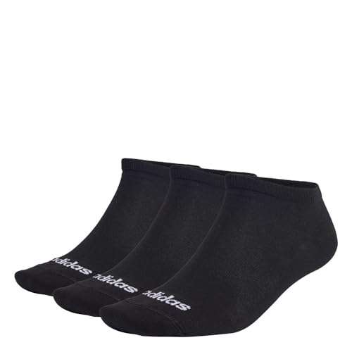 Black adidas Unisex Thin Linear Socks 3 Pairs No Show Socks -XS-XL