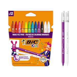 BIC Kids Magic Felt Tip Pens, Erasable Ink with Two Erasers, Washable Colouring Pens, Back to School Supplies, 12 Pack