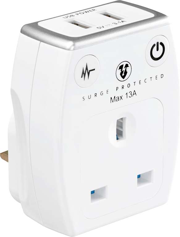 Masterplug 3.1A Surge Protected USB Mains Charger with Two USB Charging Points