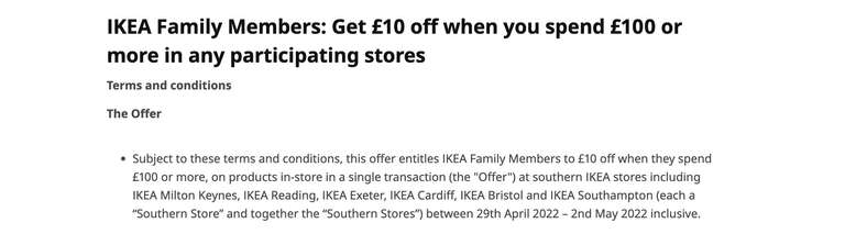 Ikea Family Members £5 off £50 / £10 off £100 - 29th April to 2nd May - Southern stores @ Ikea
